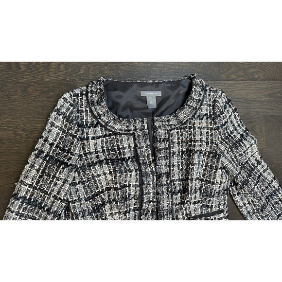 Ann Taylor Tweed Jacket Ladylike Brown Blue Retro Glam sz‎ 2 Collarless Cropped - Picture 4 of 7